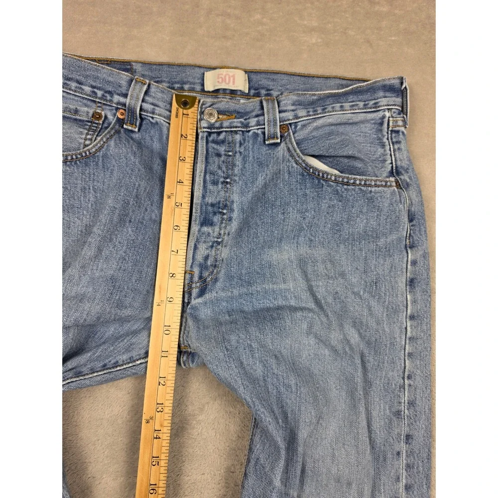 Levis 501 Button Fly Jeans Mens W34 L29 Blue Straight Distressed Denim 2008